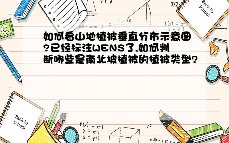 如何看山地植被垂直分布示意图?已经标注WENS了,如何判断哪些是南北坡植被的植被类型?