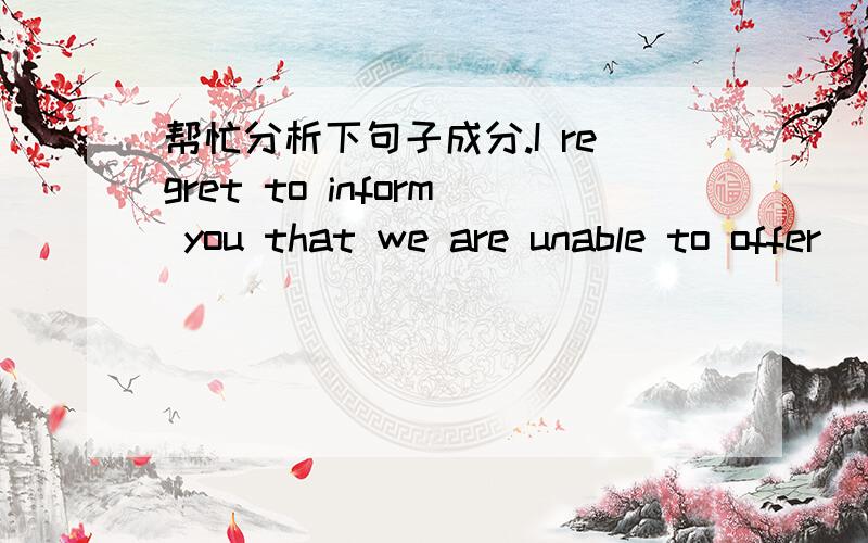 帮忙分析下句子成分.I regret to inform you that we are unable to offer