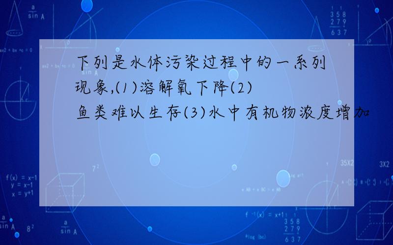 下列是水体污染过程中的一系列现象,(1)溶解氧下降(2)鱼类难以生存(3)水中有机物浓度增加