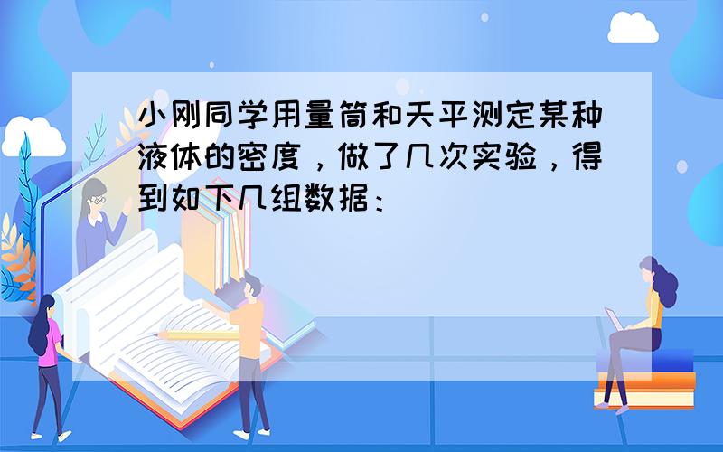 小刚同学用量筒和天平测定某种液体的密度，做了几次实验，得到如下几组数据：