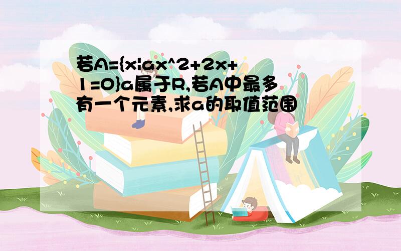 若A={x|ax^2+2x+1=0}a属于R,若A中最多有一个元素,求a的取值范围