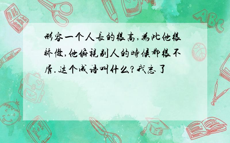 形容一个人长的很高,为此他很骄傲,他俯视别人的时候都很不屑.这个成语叫什么?我忘了