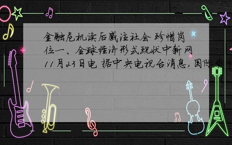 金融危机读后感注社会 珍惜岗位一、全球经济形式现状中新网11月23日电 据中央电视台消息,国际货币基金组织(IMF)首席