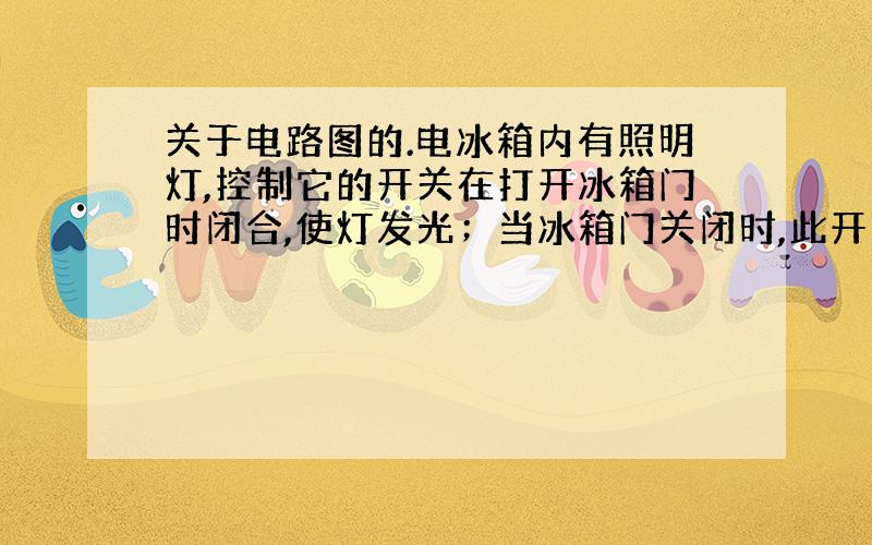 关于电路图的.电冰箱内有照明灯,控制它的开关在打开冰箱门时闭合,使灯发光；当冰箱门关闭时,此开关处于断开状态,灯不发光,