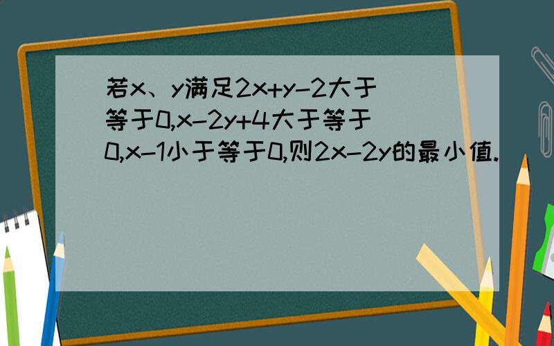 若x、y满足2x+y-2大于等于0,x-2y+4大于等于0,x-1小于等于0,则2x-2y的最小值.