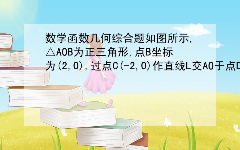 数学函数几何综合题如图所示,△AOB为正三角形,点B坐标为(2,0),过点C(-2,0)作直线L交AO于点D,交AB于点