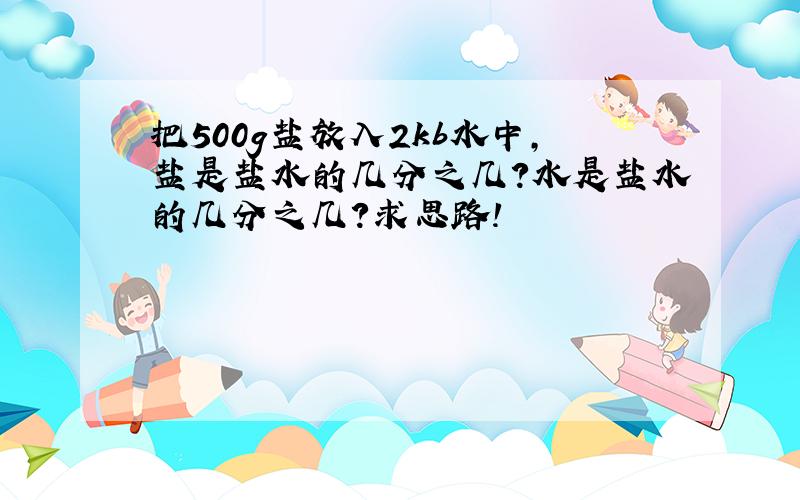 把500g盐放入2kb水中,盐是盐水的几分之几?水是盐水的几分之几?求思路!