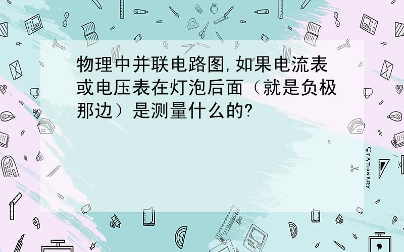 物理中并联电路图,如果电流表或电压表在灯泡后面（就是负极那边）是测量什么的?