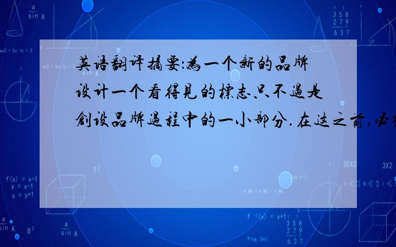 英语翻译摘要：为一个新的品牌设计一个看得见的标志只不过是创设品牌过程中的一小部分.在这之前,必须对品牌进行大量的分析和评