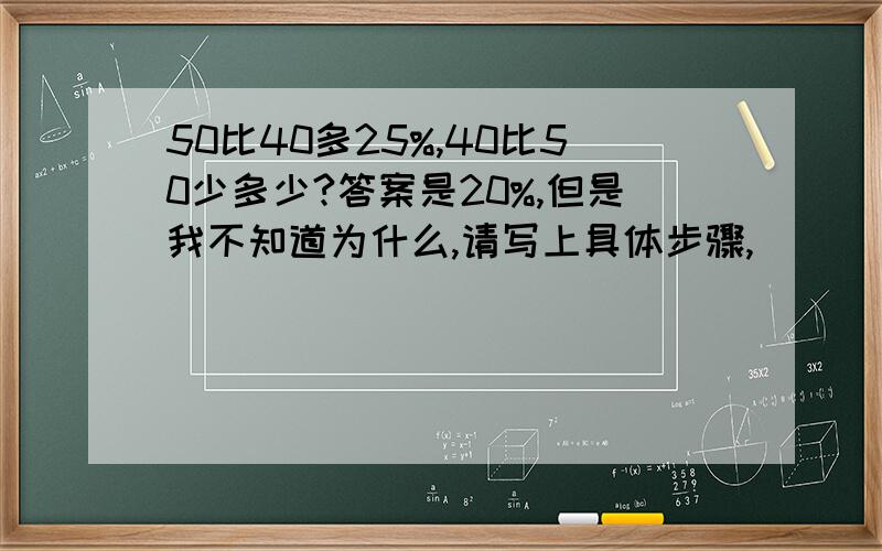 50比40多25%,40比50少多少?答案是20%,但是我不知道为什么,请写上具体步骤,