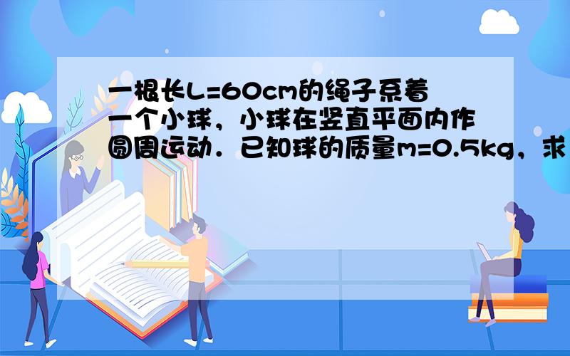 一根长L=60cm的绳子系着一个小球，小球在竖直平面内作圆周运动．已知球的质量m=0.5kg，求：