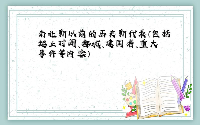 南北朝以前的历史朝代表（包括起止时间、都城、建国者、重大事件等内容）