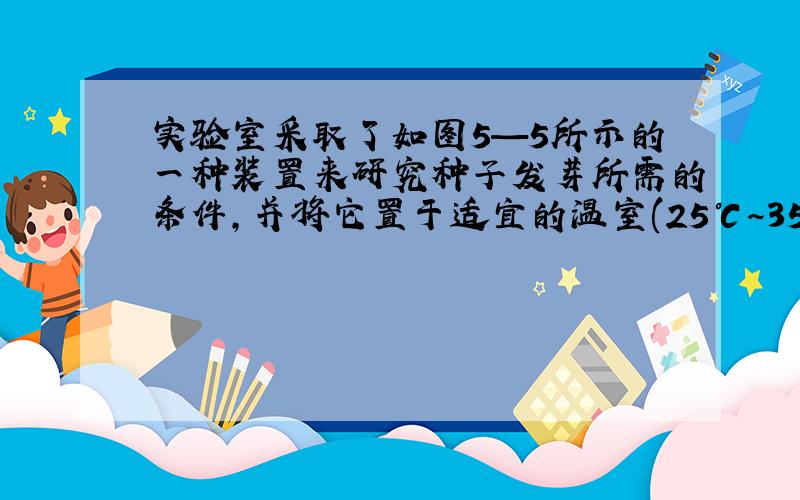 实验室采取了如图5—5所示的一种装置来研究种子发芽所需的条件,并将它置于适宜的温室(25℃～35℃)环境中培养.几天后,