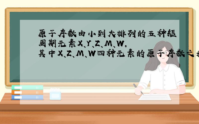 原子序数由小到大排列的五种短周期元素X、Y、Z、M、W,其中X、Z、M、W四种元素的原子序数之和为32,在周期表中X是原