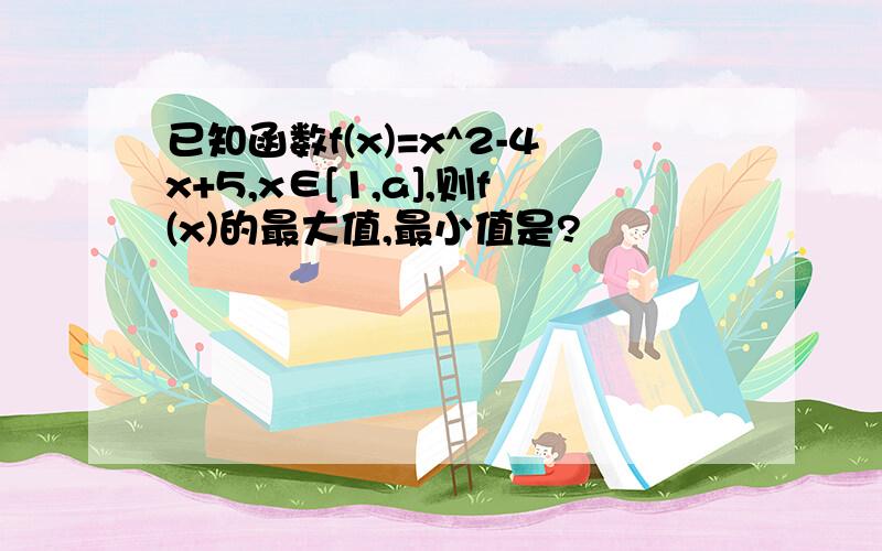 已知函数f(x)=x^2-4x+5,x∈[1,a],则f(x)的最大值,最小值是?