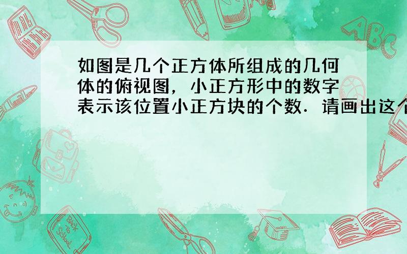 如图是几个正方体所组成的几何体的俯视图，小正方形中的数字表示该位置小正方块的个数．请画出这个几何体的主视图和俯视图．