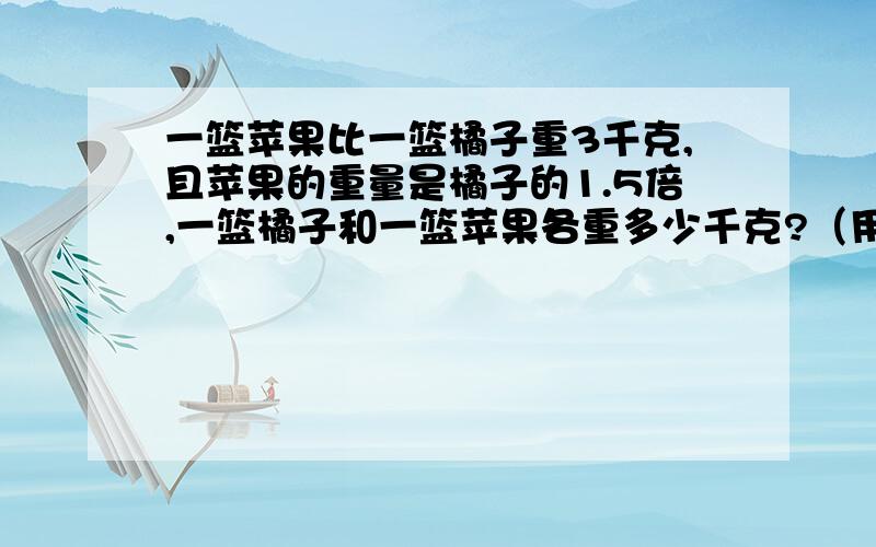 一篮苹果比一篮橘子重3千克,且苹果的重量是橘子的1.5倍,一篮橘子和一篮苹果各重多少千克?（用方程做）