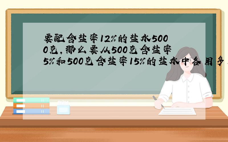 要配含盐率12％的盐水5000克,那么要从500克含盐率5％和500克含盐率15％的盐水中各用多少克?