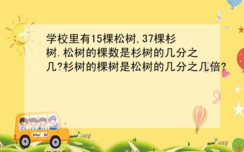 学校里有15棵松树,37棵杉树.松树的棵数是杉树的几分之几?杉树的棵树是松树的几分之几倍?