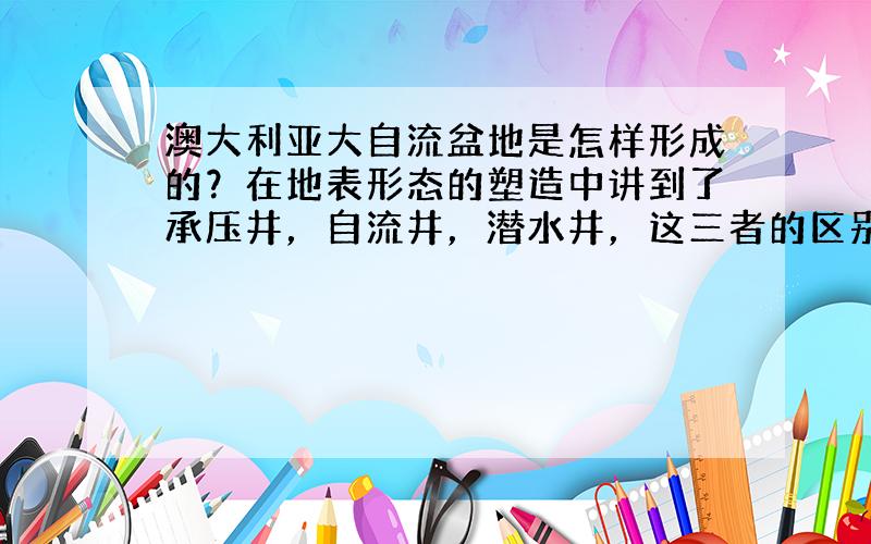 澳大利亚大自流盆地是怎样形成的？在地表形态的塑造中讲到了承压井，自流井，潜水井，这三者的区别又是什么（麻烦老师画一下简图