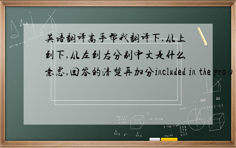 英语翻译高手帮我翻译下,从上到下,从左到右分别中文是什么意思,回答的清楚再加分included in the pro v