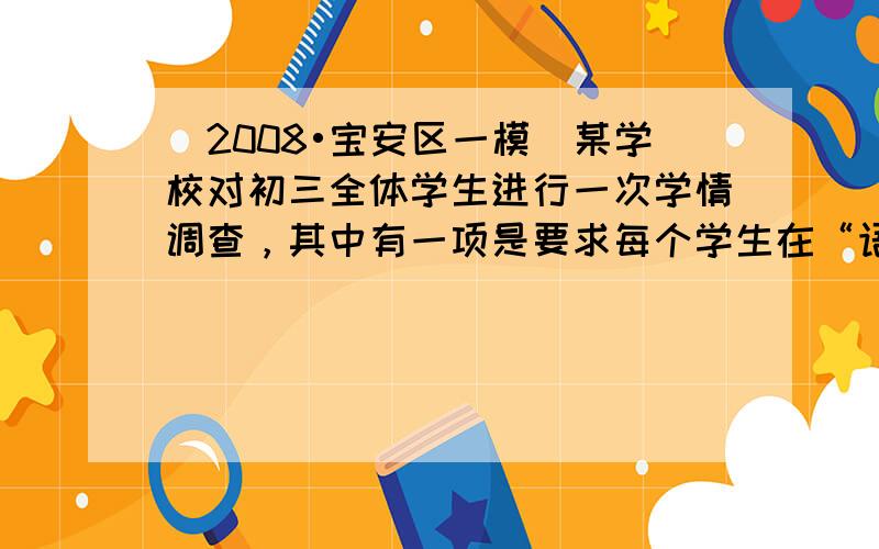 （2008•宝安区一模）某学校对初三全体学生进行一次学情调查，其中有一项是要求每个学生在“语文、数学、英语、科学和历社”