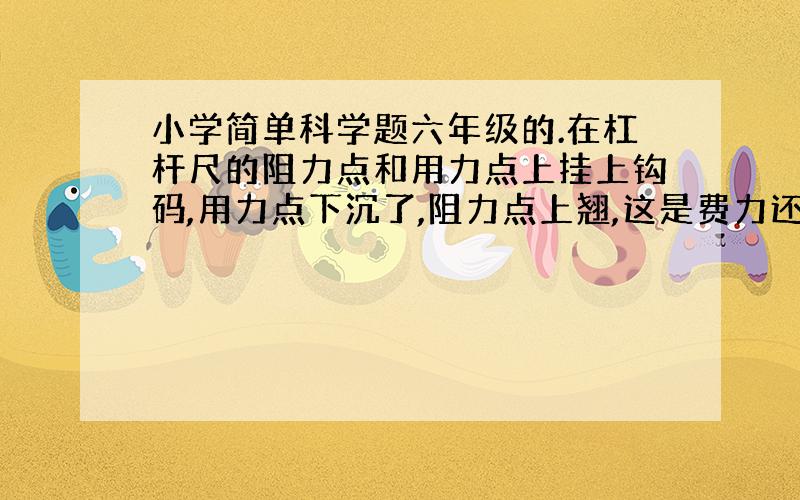 小学简单科学题六年级的.在杠杆尺的阻力点和用力点上挂上钩码,用力点下沉了,阻力点上翘,这是费力还是省力