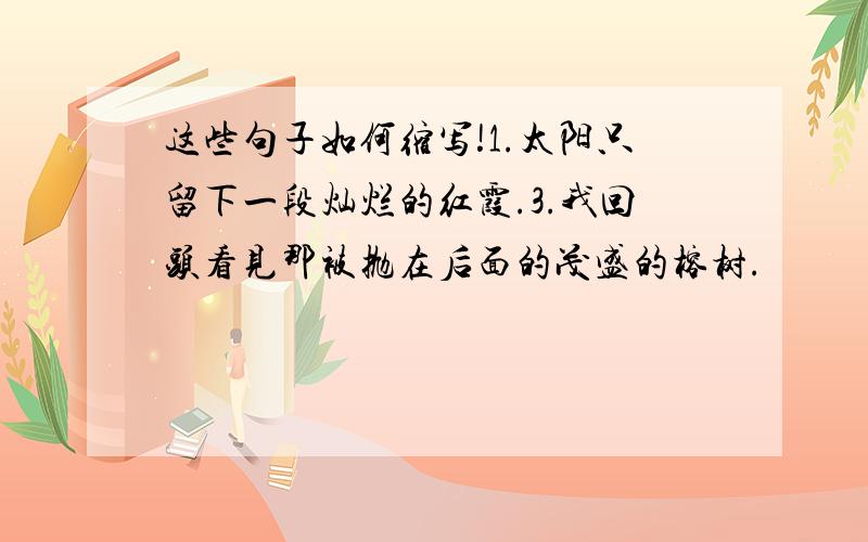 这些句子如何缩写!1.太阳只留下一段灿烂的红霞.3.我回头看见那被抛在后面的茂盛的榕树.