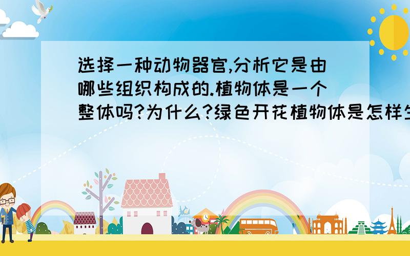 选择一种动物器官,分析它是由哪些组织构成的.植物体是一个整体吗?为什么?绿色开花植物体是怎样生活的?