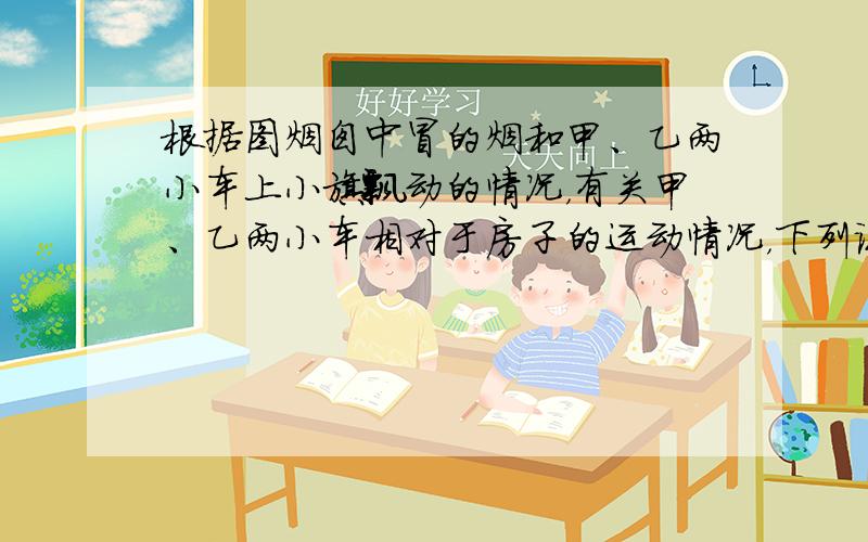 根据图烟囱中冒的烟和甲、乙两小车上小旗飘动的情况，有关甲、乙两小车相对于房子的运动情况，下列说法中正确的是（　　）