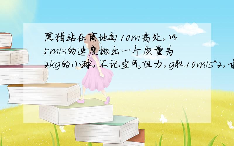 黑猪站在离地面10m高处,以5m/s的速度抛出一个质量为2kg的小球,不记空气阻力,g取10m/s^2,求（1）黑猪对小