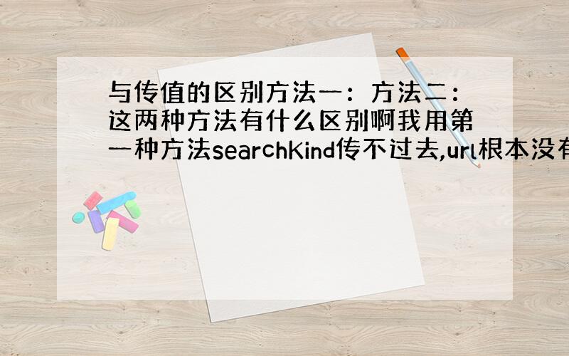 与传值的区别方法一：方法二：这两种方法有什么区别啊我用第一种方法searchKind传不过去,url根本没有search