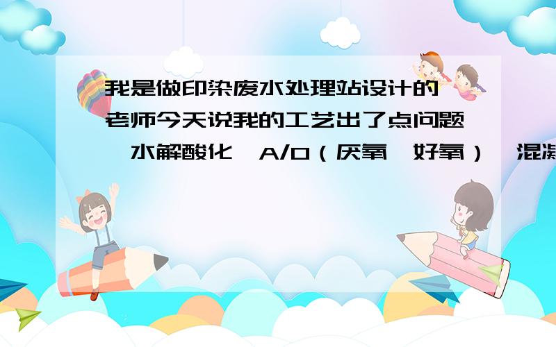 我是做印染废水处理站设计的,老师今天说我的工艺出了点问题,水解酸化—A/O（厌氧—好氧）—混凝沉淀