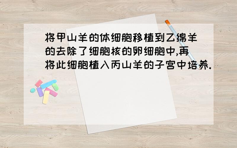 将甲山羊的体细胞移植到乙绵羊的去除了细胞核的卵细胞中,再将此细胞植入丙山羊的子宫中培养.