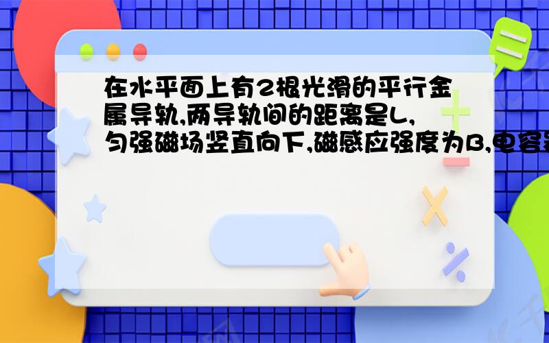 在水平面上有2根光滑的平行金属导轨,两导轨间的距离是L,匀强磁场竖直向下,磁感应强度为B,电容器电容为C,电阻为R,金属