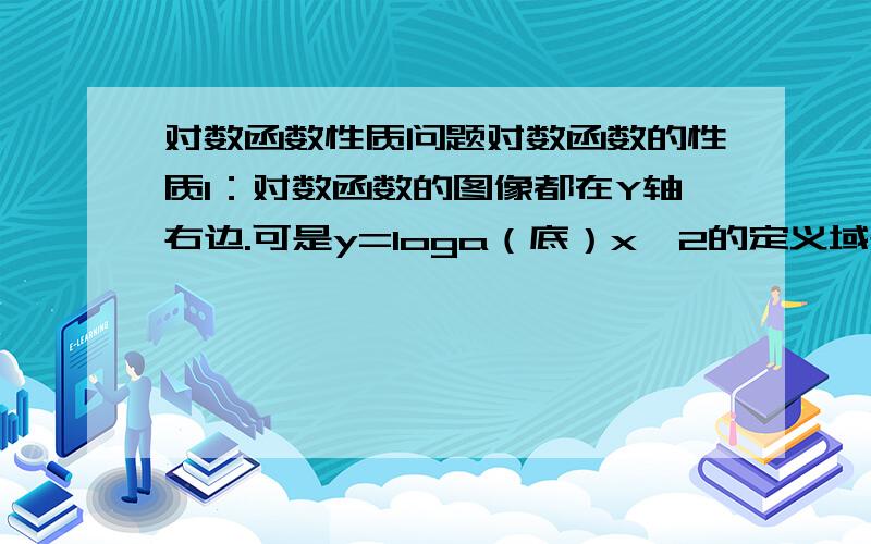 对数函数性质问题对数函数的性质1：对数函数的图像都在Y轴右边.可是y=loga（底）x^2的定义域是(-无情大,0)并（