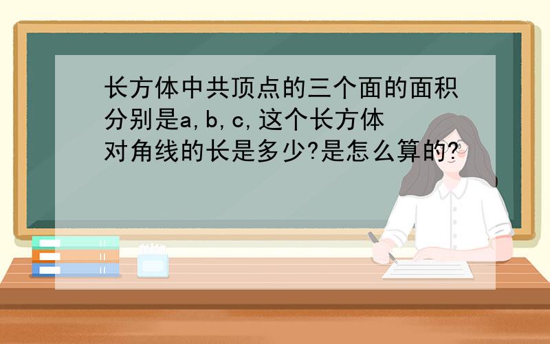 长方体中共顶点的三个面的面积分别是a,b,c,这个长方体对角线的长是多少?是怎么算的?