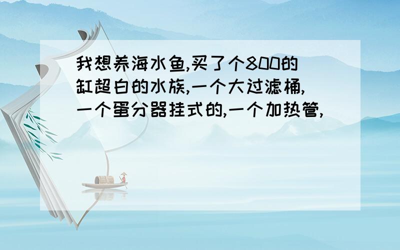 我想养海水鱼,买了个800的缸超白的水族,一个大过滤桶,一个蛋分器挂式的,一个加热管,