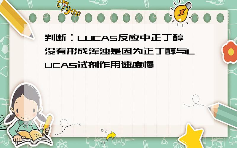 判断：LUCAS反应中正丁醇没有形成浑浊是因为正丁醇与LUCAS试剂作用速度慢