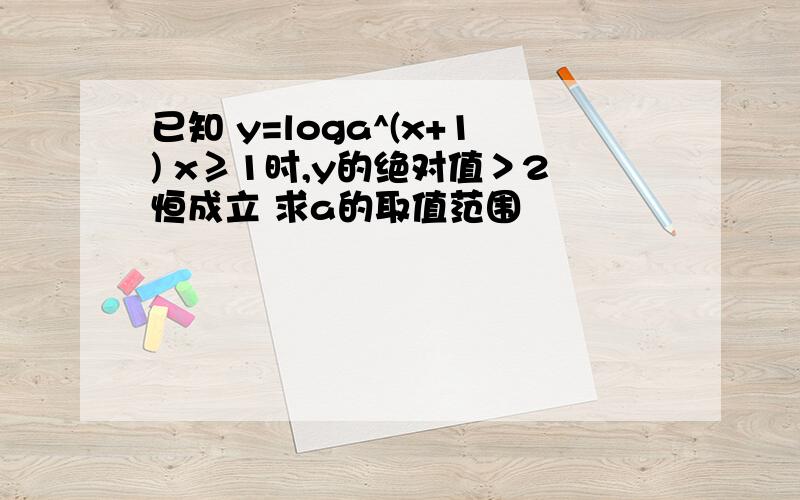 已知 y=loga^(x+1) x≥1时,y的绝对值＞2恒成立 求a的取值范围