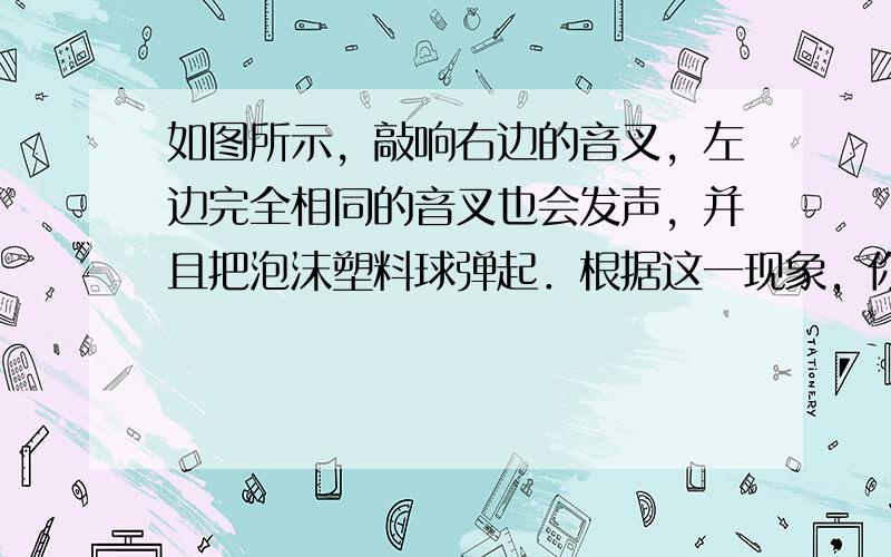 如图所示，敲响右边的音叉，左边完全相同的音叉也会发声，并且把泡沫塑料球弹起．根据这一现象，你可以提出一个什么样的问题？