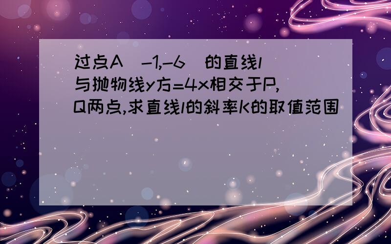 过点A（-1,-6）的直线l与抛物线y方=4x相交于P,Q两点,求直线l的斜率K的取值范围