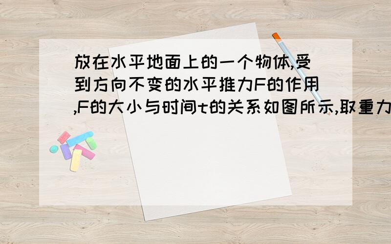 放在水平地面上的一个物体,受到方向不变的水平推力F的作用,F的大小与时间t的关系如图所示,取重力加速度g=10m/s&#