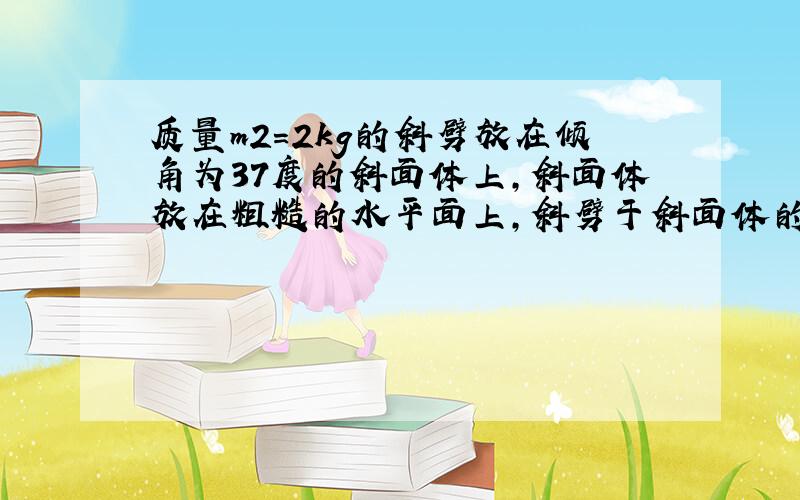 质量m2=2kg的斜劈放在倾角为37度的斜面体上,斜面体放在粗糙的水平面上,斜劈于斜面体的动摩擦因u=0.5 质量m1=