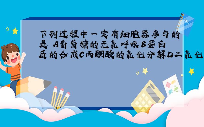 下列过程中一定有细胞器参与的是 A葡萄糖的无氧呼吸B蛋白质的合成C丙酮酸的氧化分解D二氧化碳的固定