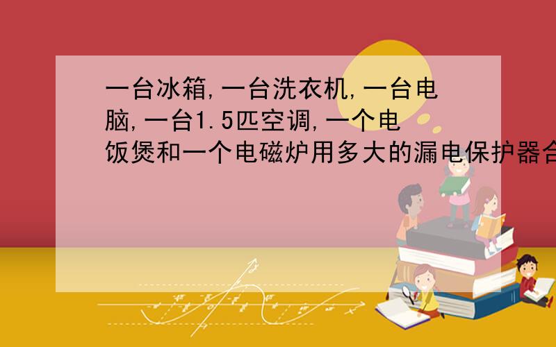 一台冰箱,一台洗衣机,一台电脑,一台1.5匹空调,一个电饭煲和一个电磁炉用多大的漏电保护器合适