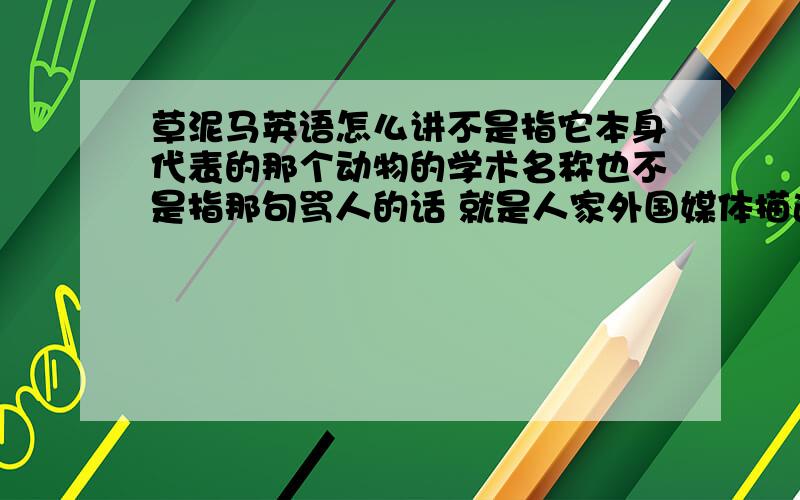 草泥马英语怎么讲不是指它本身代表的那个动物的学术名称也不是指那句骂人的话 就是人家外国媒体描述的时候是怎么称呼草泥马的?