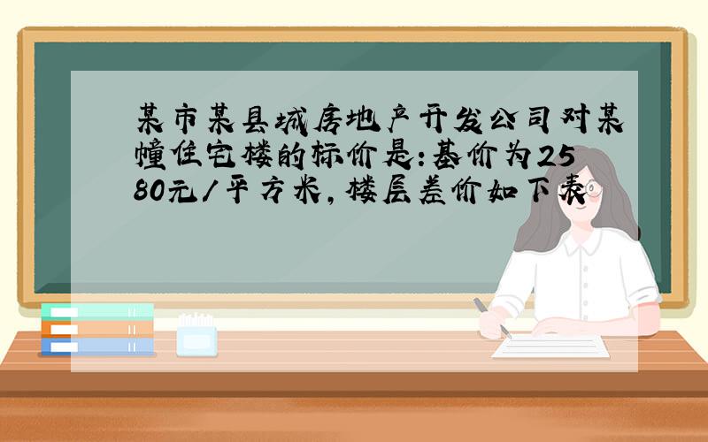 某市某县城房地产开发公司对某幢住宅楼的标价是:基价为2580元/平方米,楼层差价如下表