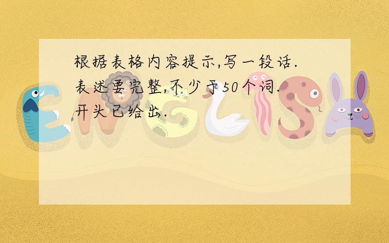 根据表格内容提示,写一段话.表述要完整,不少于50个词.开头已给出.