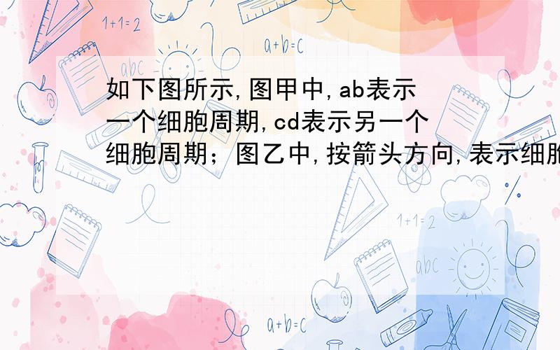 如下图所示,图甲中,ab表示一个细胞周期,cd表示另一个细胞周期；图乙中,按箭头方向,表示细胞周期.从图中所示结果分析其